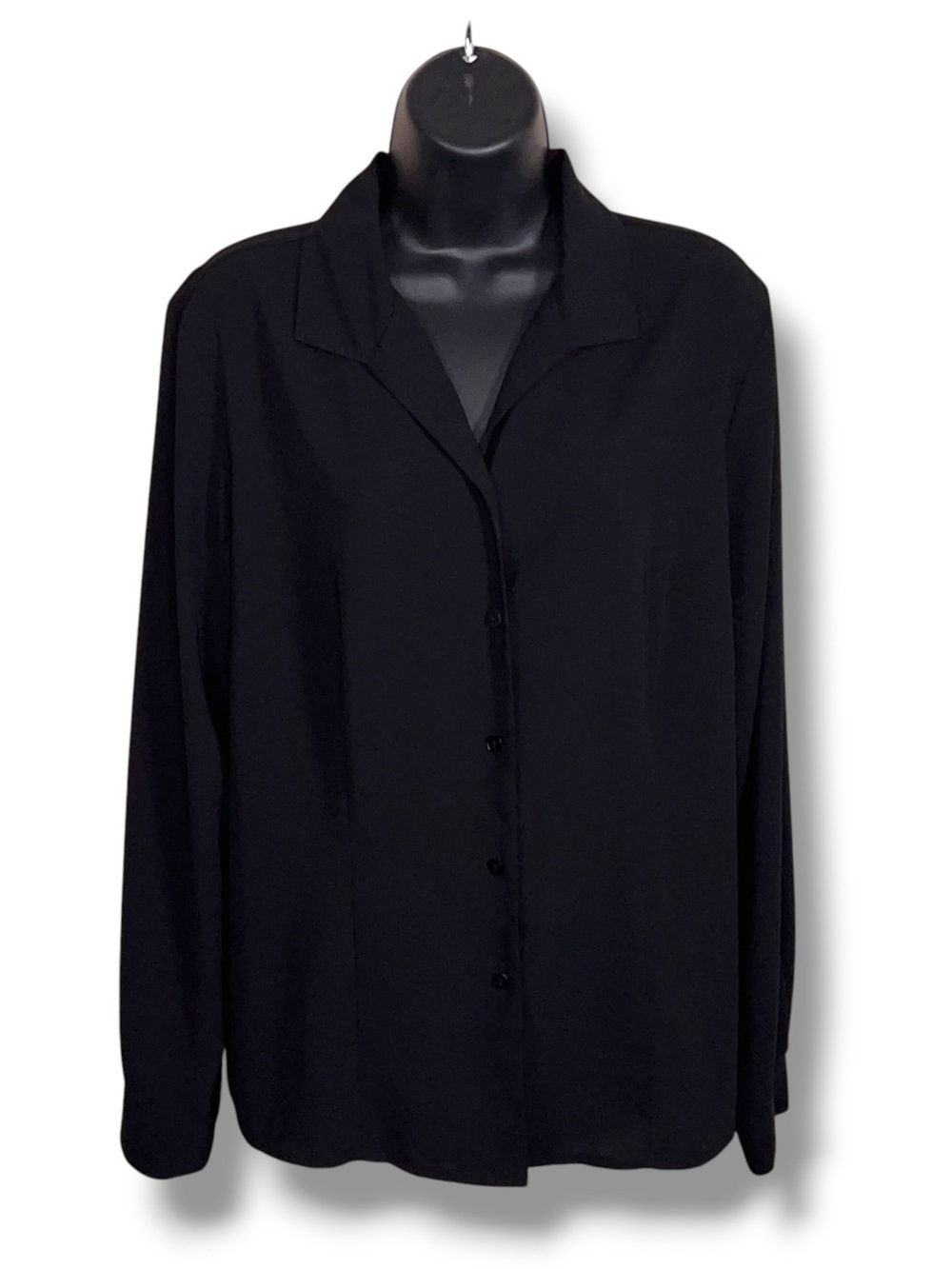 Large Covington Black Long Sleeve Button Up Blouse Top Collar Opaque
